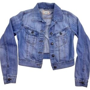 I Love H81 Cropped Denim Jacket Light Wash Button Front S/P Excellent